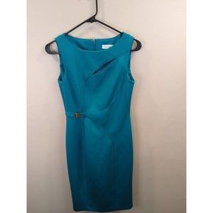 CALVIN KLEIN SLEEVELESS sheath CUTOUT CREW NECK SHEATH DRESS SIZE 2 teal